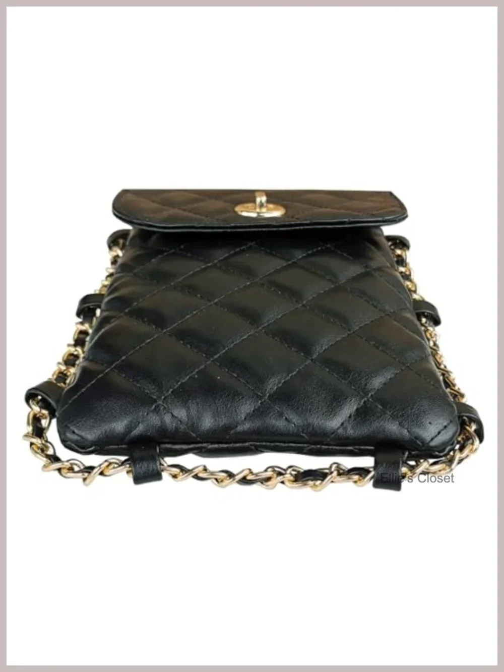Quilted Vegan Leather Crossbody Phone Bag with Chain Strap